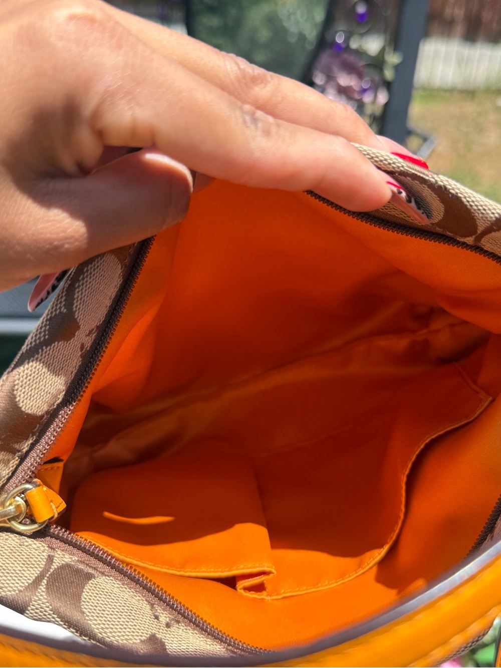 Coach Brown Signature Canvas Crossbody with Orange Leather Trim - Picture 7 of 8